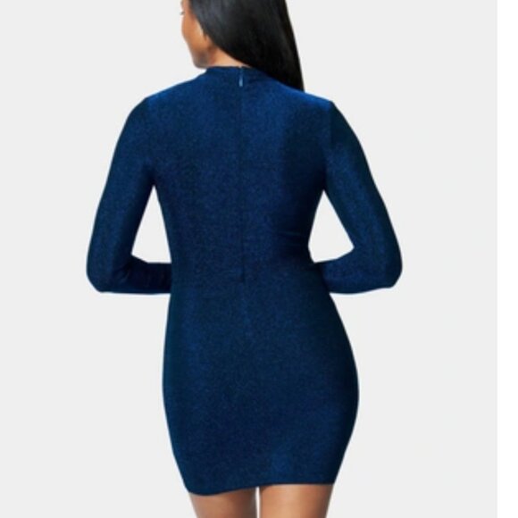 Bebe Caged Sparkle Knit Dress Long Sleeves Dazzling Blue Metallic - Picture 4 of 17